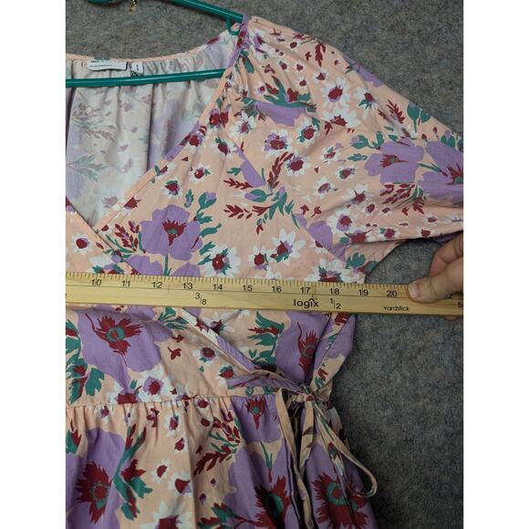 ASOS Design Size 10 Pink Purple Floral Puff Sleeve Midi Wrap Dress 100% Cotton - Picture 5 of 8